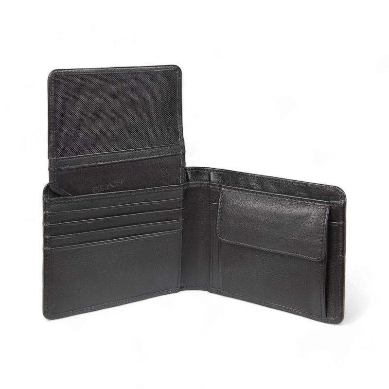 Elan – Classic Coin Pouch Flap Wallet - Black