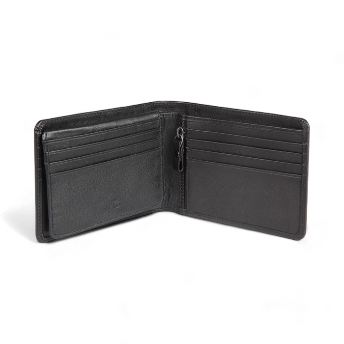 Elan – Classic Card Wallet with Zipper Coin Pouch - Black