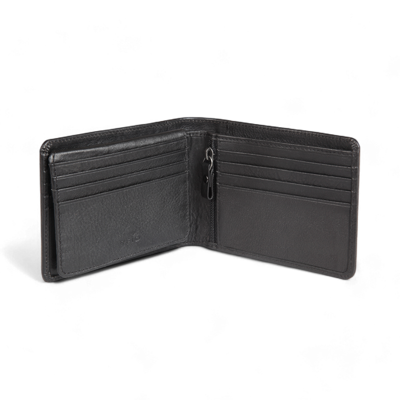 Elan – Classic Card Wallet with Zipper Coin Pouch - Black