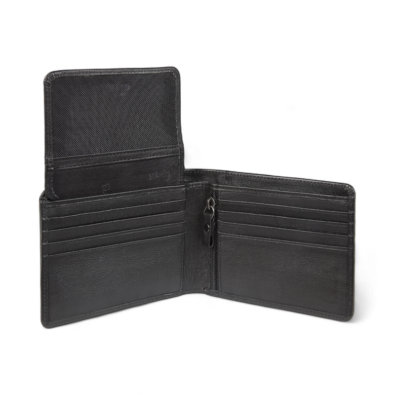 Elan – Classic Card Wallet with Zipper Coin Pouch - Black