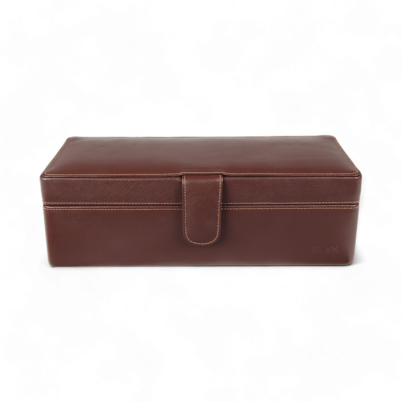 ELAN 4-Watch Leather Case – Elegant Travel Watch Organizer Box (Brown)