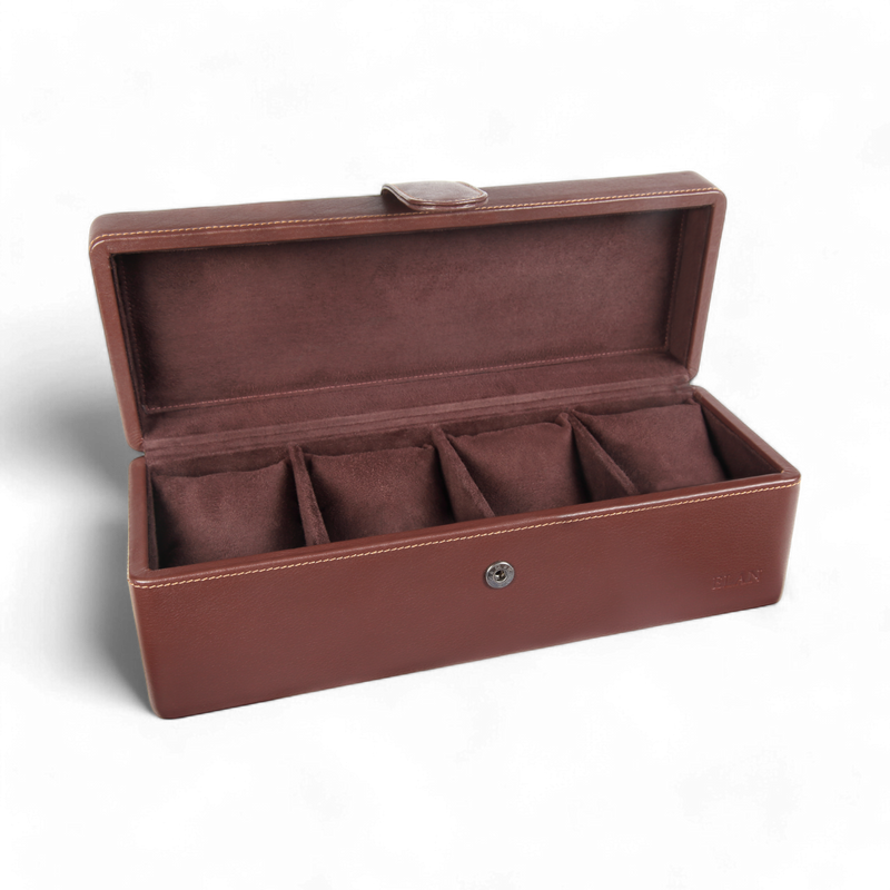ELAN 4-Watch Leather Case – Elegant Travel Watch Organizer Box (Brown)