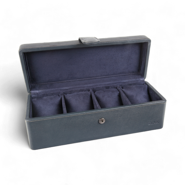 ELAN 4-Watch Leather Case – Elegant Travel Watch Organizer Box (Blue)