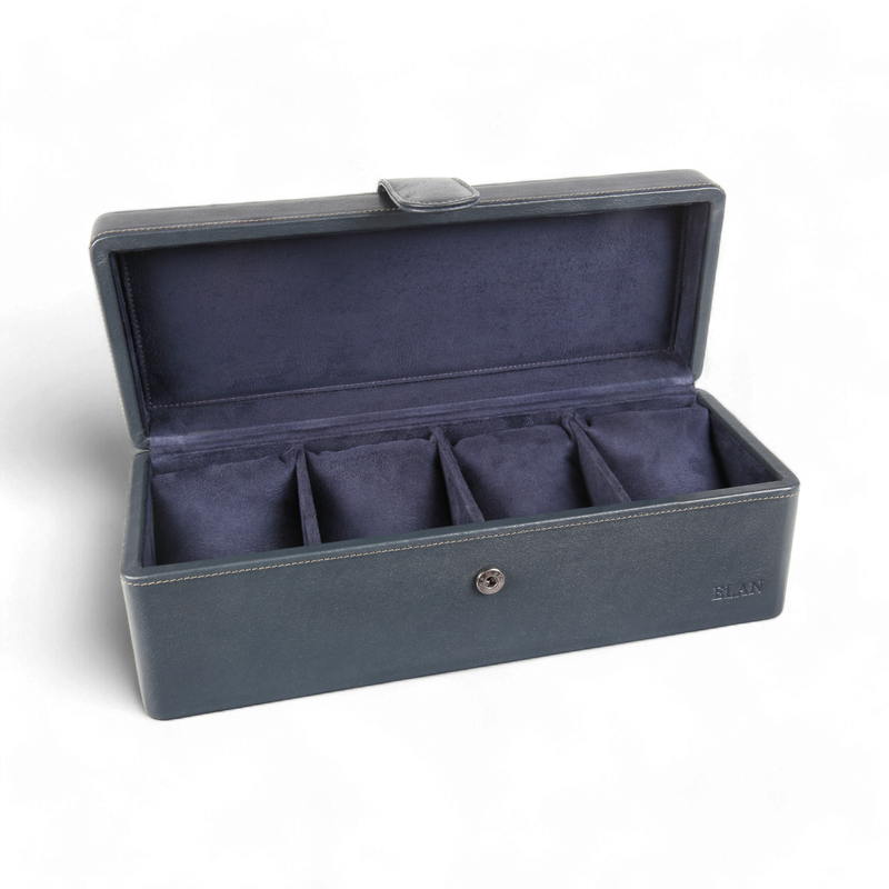 ELAN 4-Watch Leather Case – Elegant Travel Watch Organizer Box (Blue)