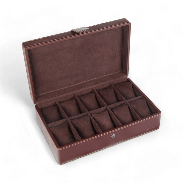 ELAN 10-Watch Case – Vegan Leather Travel Watch Organizer (Brown)
