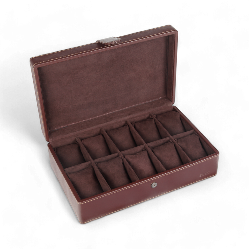 ELAN 10-Watch Case – Vegan Leather Travel Watch Organizer (Brown)