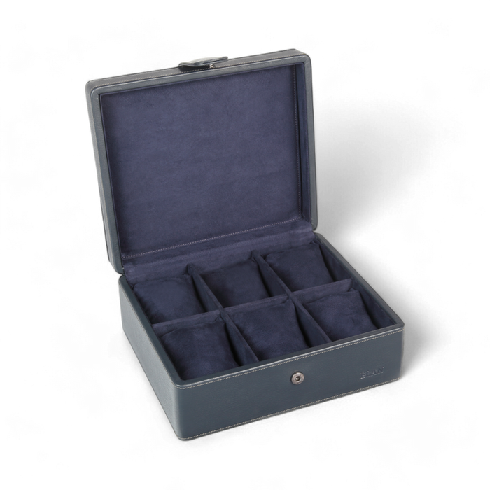 ELAN 6-Watch Leather Case – Compact Luxury Organizer for Watches (Blue)