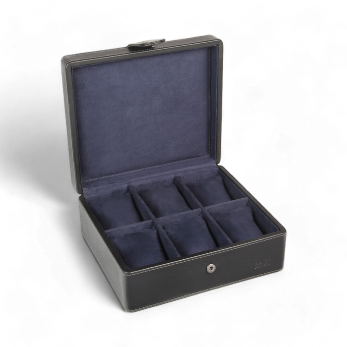 ELAN 6-Watch Leather Case – Compact Luxury Organizer for Watches (Black)