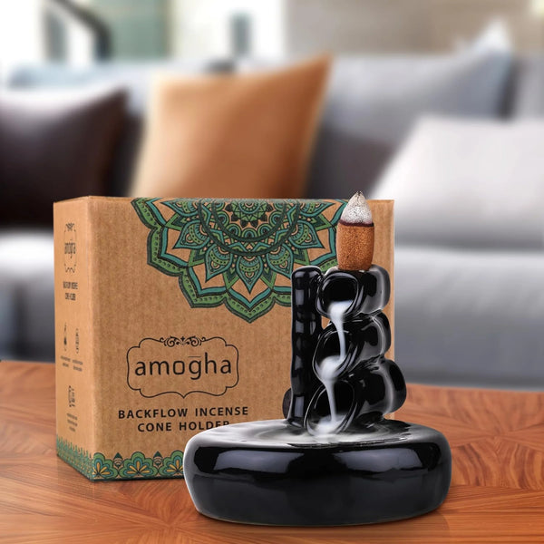 IRIS Amogha Backflow Incense Cone Holder – Bamboo (with 10 Free Cones)
