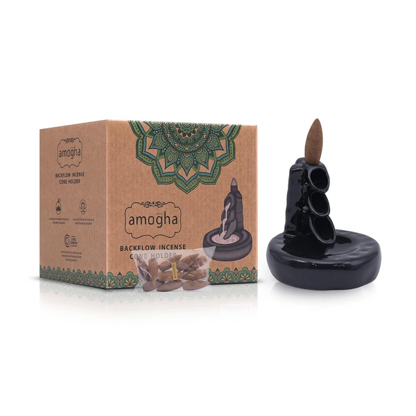 IRIS Amogha Backflow Incense Cone Holder – Bamboo (with 10 Free Cones)