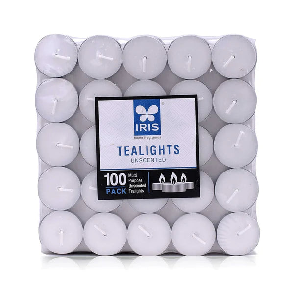 IRIS Pack of 100 Unscented Tealight Candles