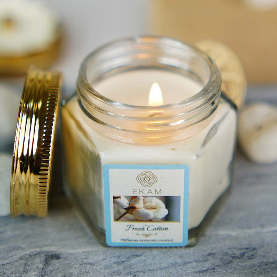 Ekam Fresh Cotton Hexa Jar Scented Candle