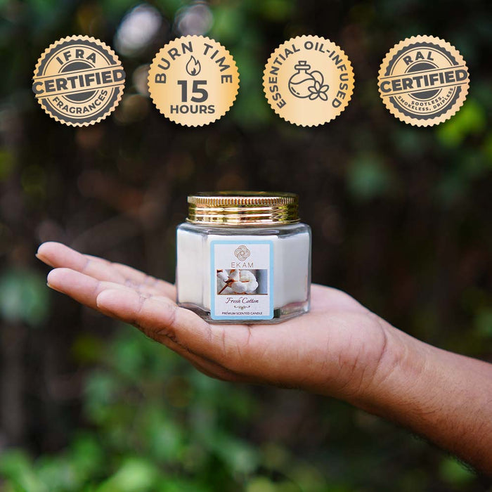 Ekam Fresh Cotton Hexa Jar Scented Candle