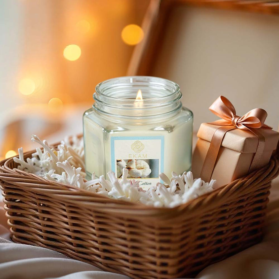 Ekam Fresh Cotton Hexa Jar Scented Candle