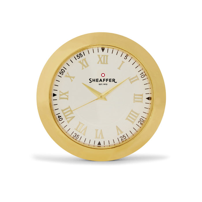 Sheaffer Gift Set – Bright Chrome 300 Ballpoint Pen with Gold Trims & Table Clock