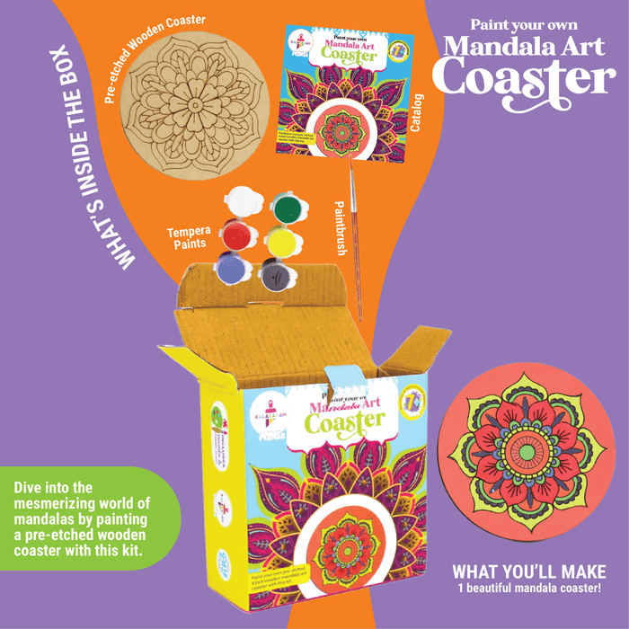 Kalakaram MINI DIY Wooden Coaster Painting Kit for Kids