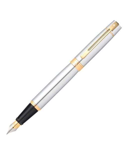 sheaffer-9342-300-fountain-pen-bright-chrome-with-gold-tone-trim-open-view