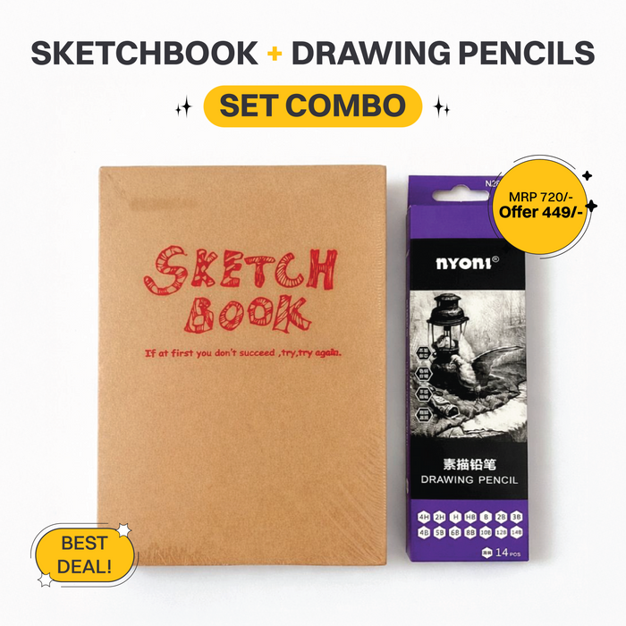 Sketching Set Combo – Potentate Brown Cover A5 Sketchbook with 14 Drawing Pencils