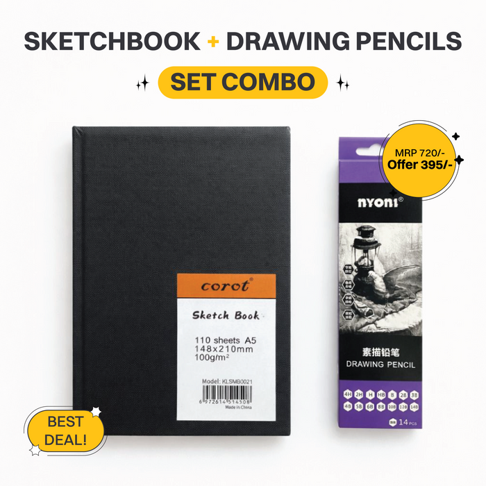 Sketching Kit Combo – A5 Corot Sketchbook with 14 Drawing Pencils