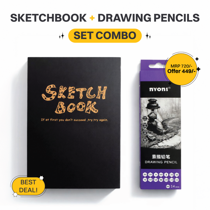 Sketching Set Combo – Potentate Black Cover A5 Sketchbook with 14 Drawing Pencils