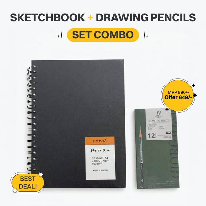 Sketching Set Combo – Corot Wiro A4 Sketchbook with Giorgione Drawing & Charcoal Pencils