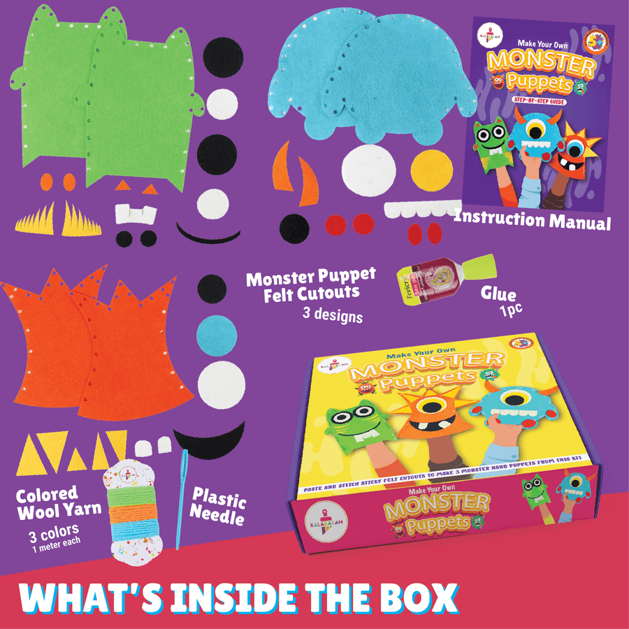 Kalakaram Monster Puppets Kit | DIY Felt Craft Set