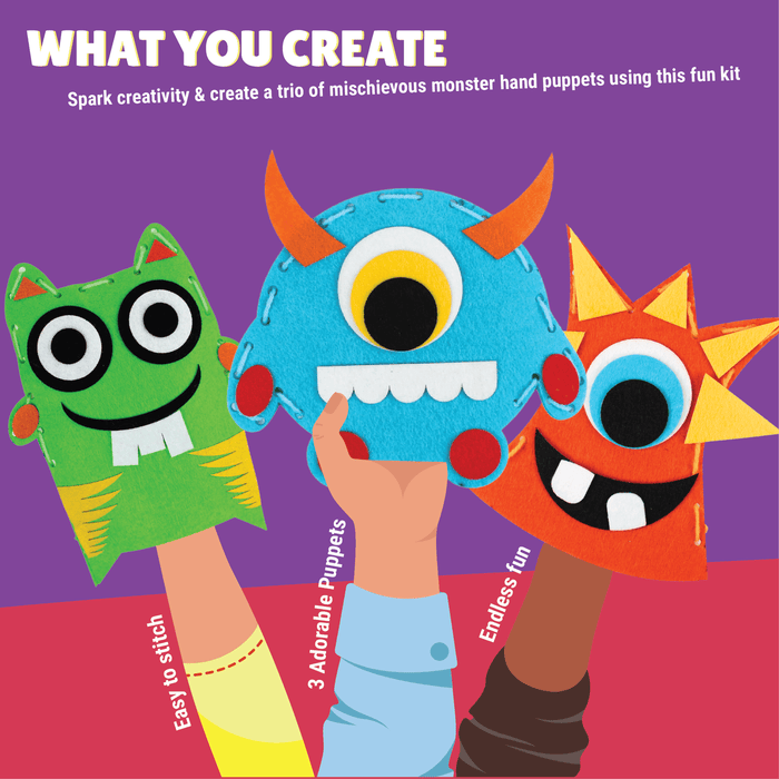 Kalakaram Monster Puppets Kit | DIY Felt Craft Set