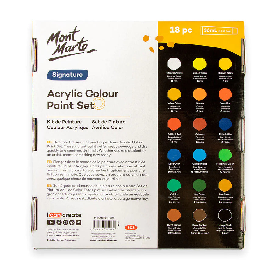 Mont Marte - Acrylic Colour Signature Paint Set 18 ( 36ml )