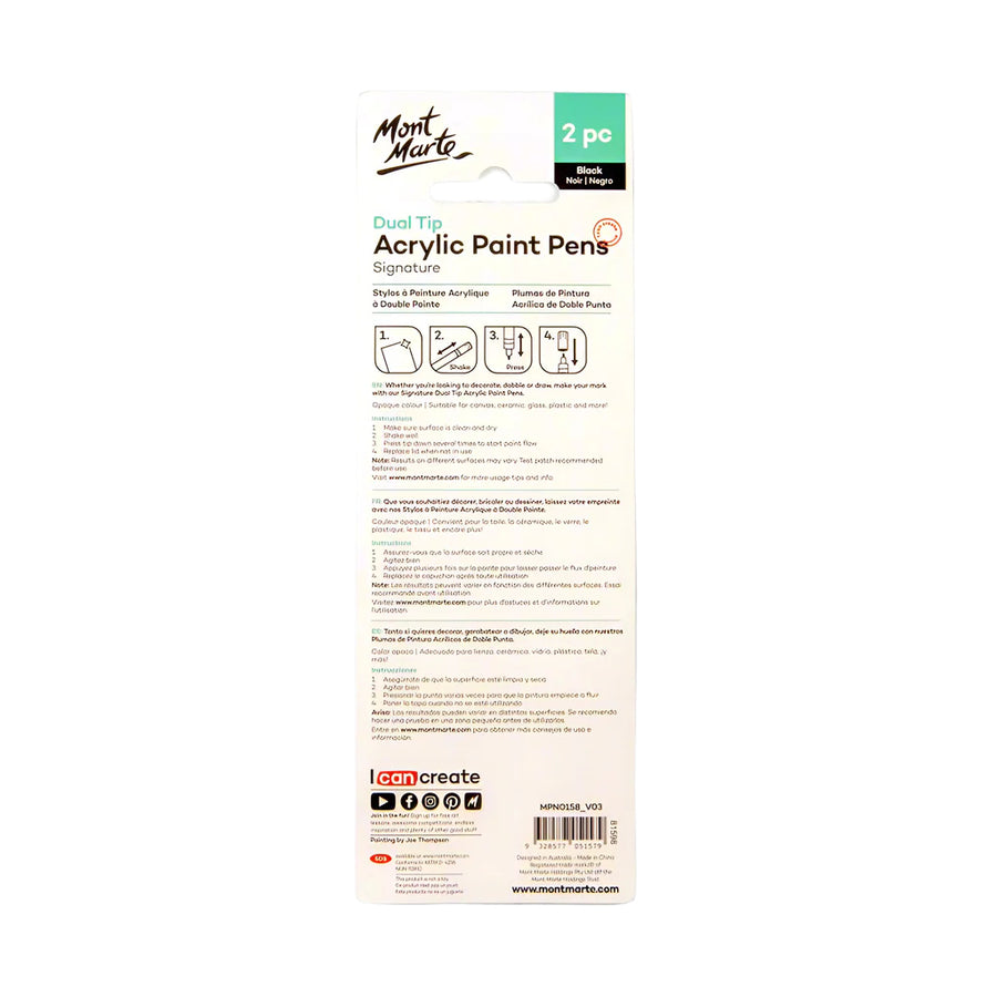 Mont Marte - Dual Tip Acrylic Paint Pens Set - 2 Pieces (Black)