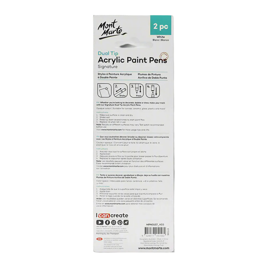 Mont Marte - Dual Tip Acrylic Paint Pens Set - 2 Pieces (White)