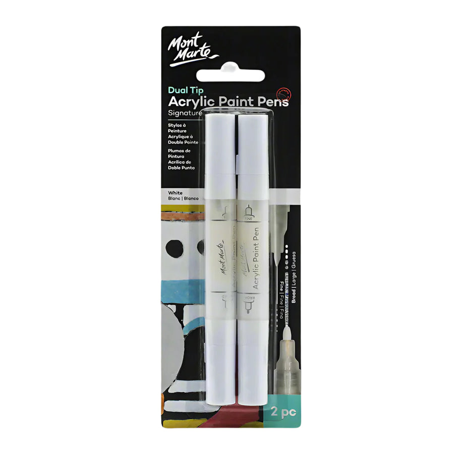 Mont Marte - Dual Tip Acrylic Paint Pens Set - 2 Pieces (White)
