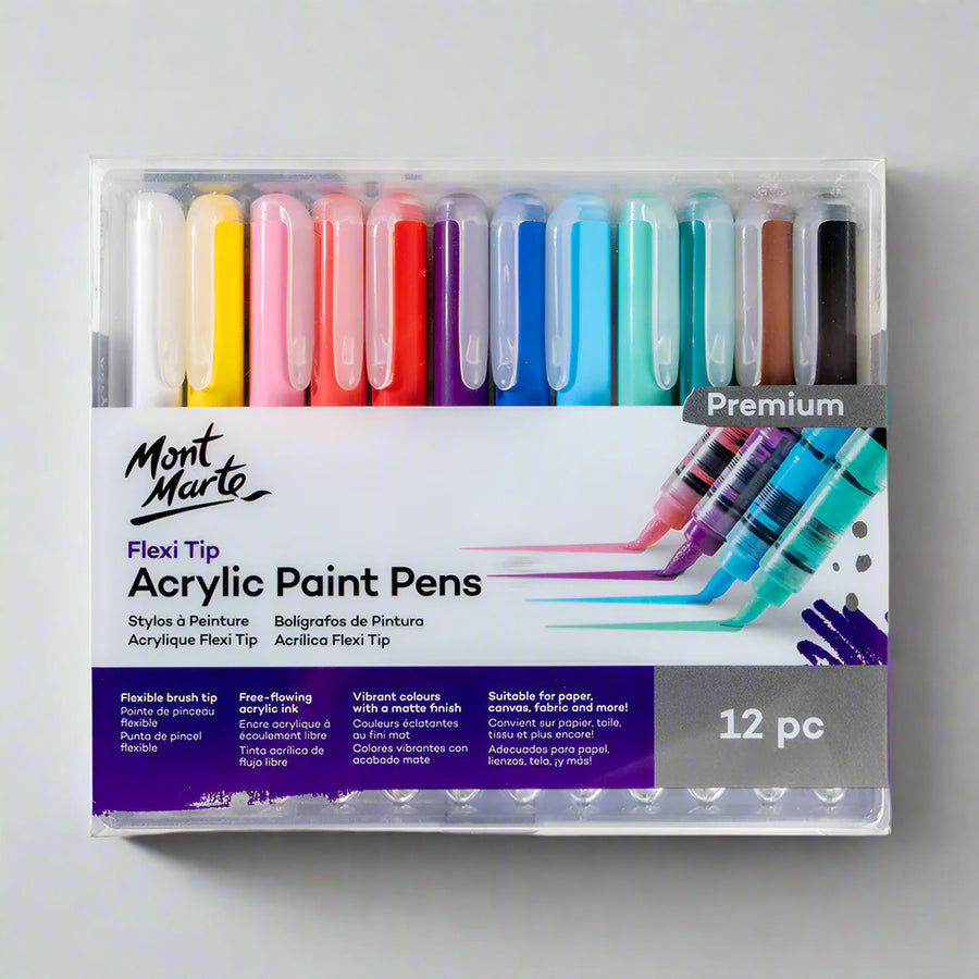 Mont Marte Flexi Tip Acrylic Paint Pens Premium Set Of 12