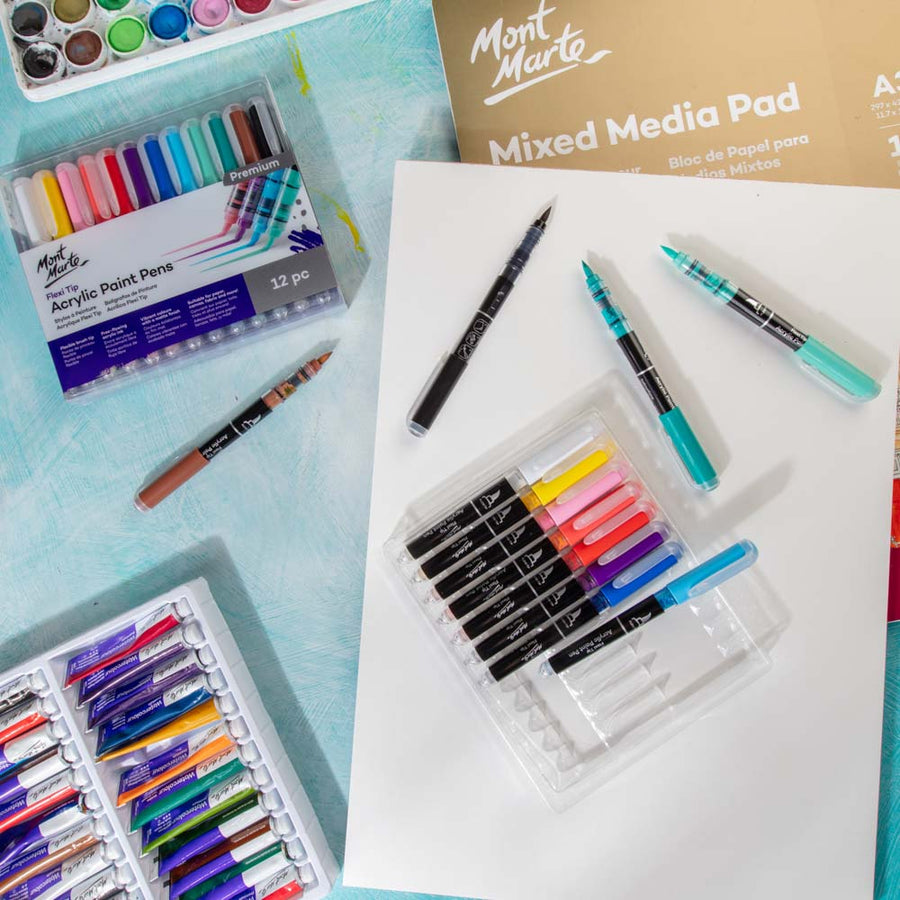 Mont Marte Flexi Tip Acrylic Paint Pens Premium Set Of 12