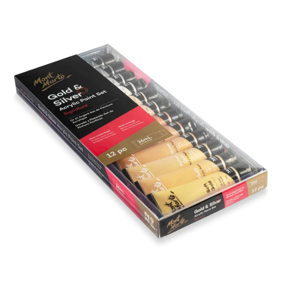 Mont Marte - Gold and Silver Acrylic Paint Set Signature 12(36ml)