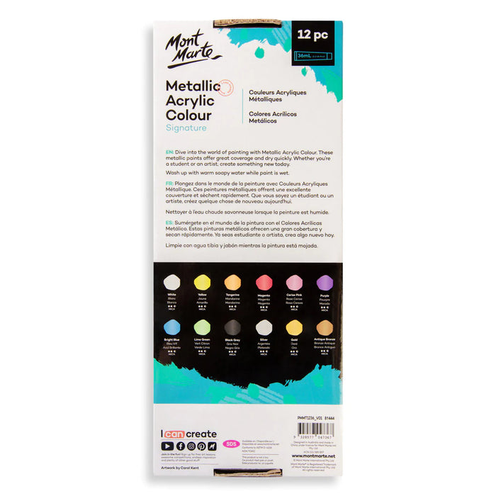 Mont Marte - Metallic Acrylic Colour Paint Set Signature 12pc x 36ml