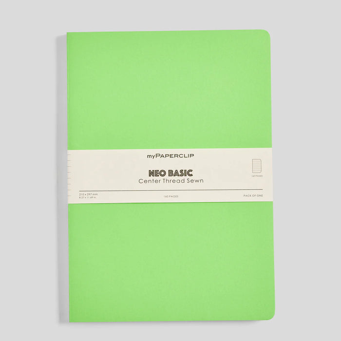 myPAPERCLIP Centre Thread Sewn Notebook – A4 (Ruled, Green, 160 Pages)