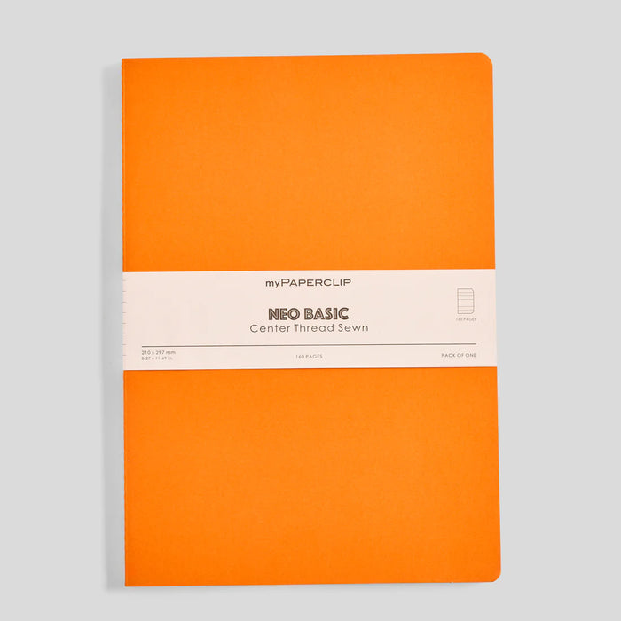 myPAPERCLIP Centre Thread Sewn Notebook – A4 (Ruled, Orange, 160 Pages)