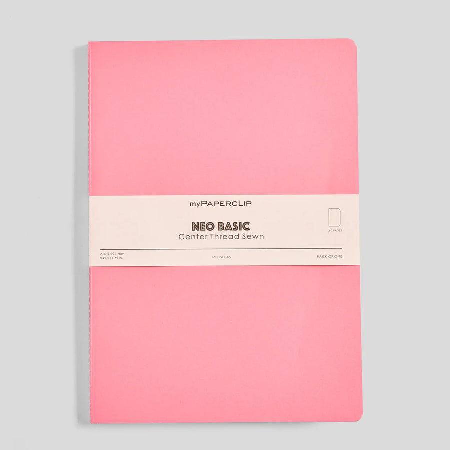 myPAPERCLIP Centre Thread Sewn Notebook – A4 (Ruled, Pink, 160 Pages)