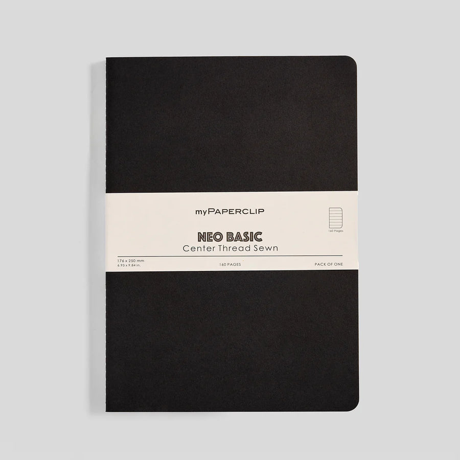 MYPAPERCLIP Centre Thread Sewn Notebook – B5 | 160 Pages, Ruled | Black Cover