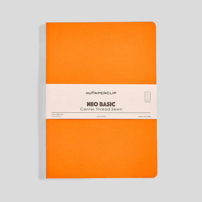 MYPAPERCLIP Centre Thread Sewn Notebook – B5 | 160 Ruled Pages | Orange Cover