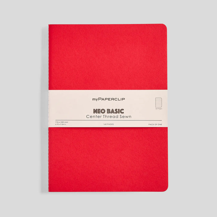 MYPAPERCLIP Centre Thread Sewn Notebook – B5 | 160 Pages, Plain | Red Cover