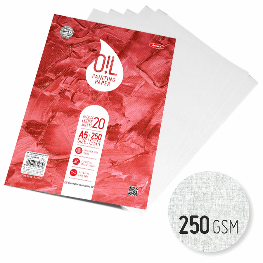 Anupam - Oil Painting Paper Loose Sheets - 20, A5/250 GSM