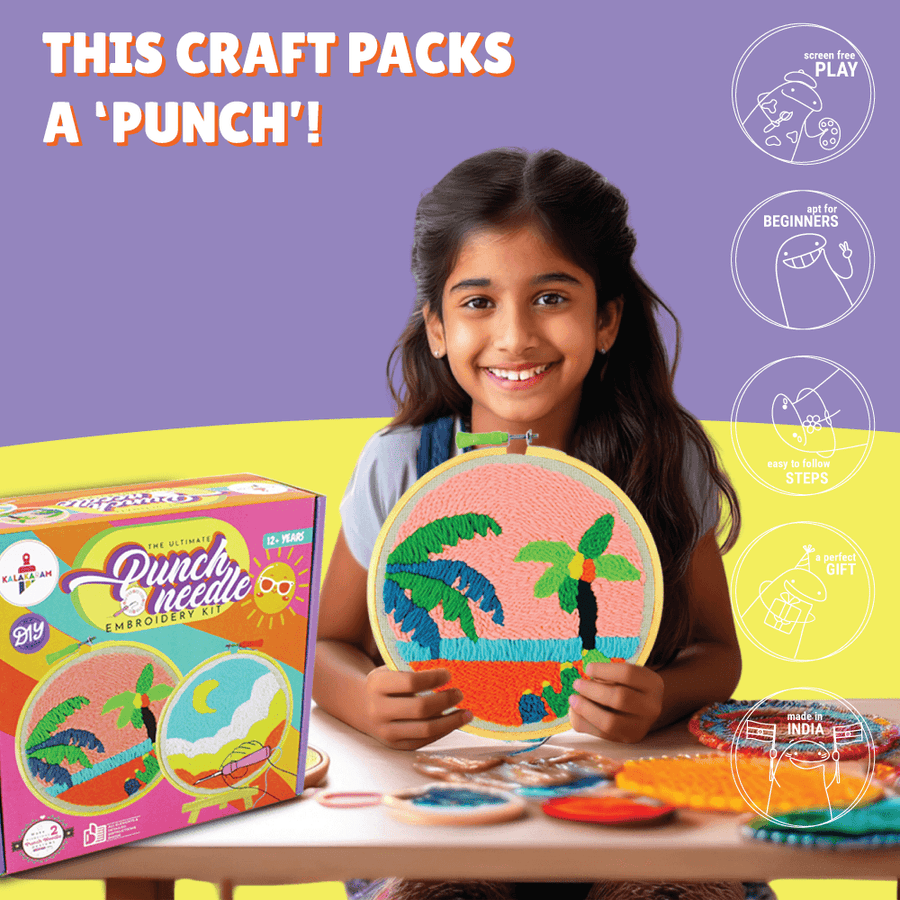 Kalakaram Punch Needle Embroidery Kit | DIY Yarn Art Set