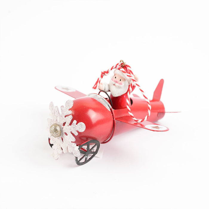 Christmas Metal Hanging – Snowman in Red Airplane Ornament