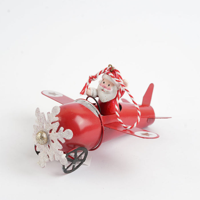 Christmas Metal Hanging – Snowman in Red Airplane Ornament