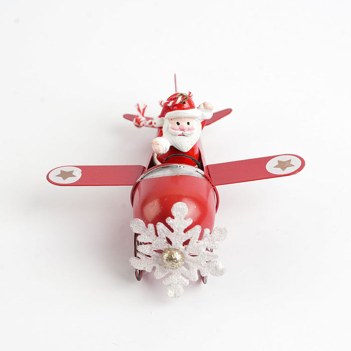 Christmas Metal Hanging – Snowman in Red Airplane Ornament