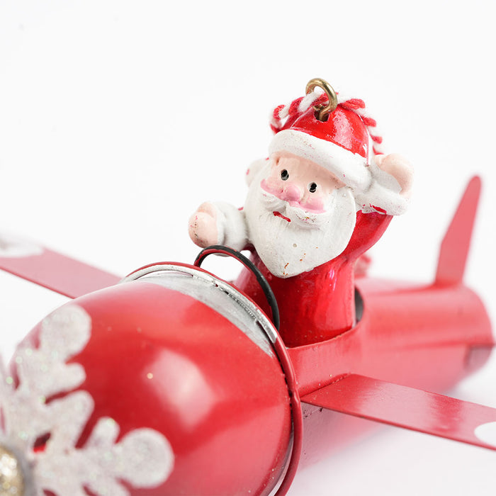 Christmas Metal Hanging – Snowman in Red Airplane Ornament