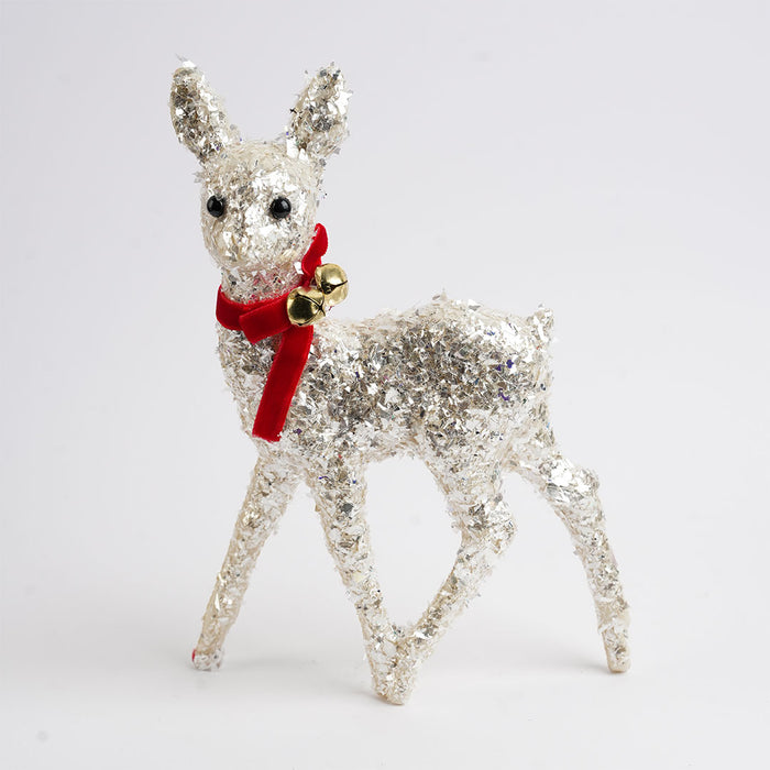Christmas Glitter Reindeer Hanging Decoration – White with Red Bow (3096)