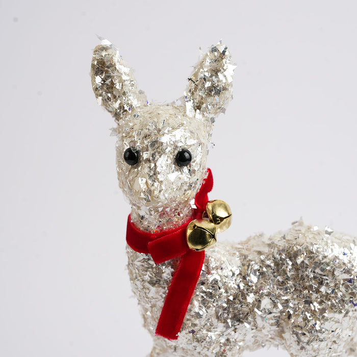 Christmas Glitter Reindeer Hanging Decoration – White with Red Bow (3096)