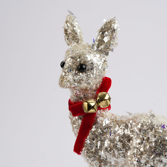Christmas Glitter Reindeer Hanging Decoration – White with Red Bow (3096)